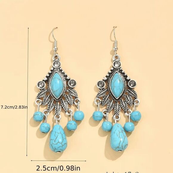 Western Boho Turquoise Dangle Earrings - Picture 4 of 5